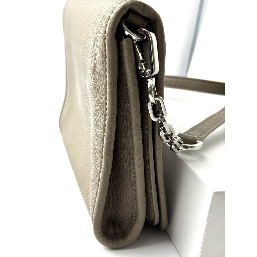 Tory Burch Britten French Grey Pebbled Leather Convertible Crossbody Bag - Picture 13 of 16